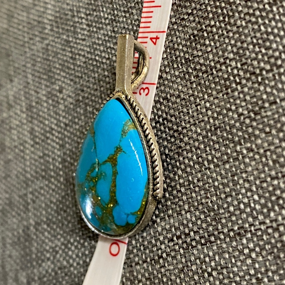 Turquoise Teardrop Pendant Silver Tone Southwestern Style - Picture 4 of 4